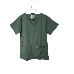 Landau Professional Scrub‎ Top V-Neck Short Sleeve Olive Green Extra Small